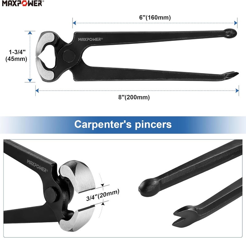 Max Power 3PCS Nail Puller Set, 9 inch End Cutting Nippers, 7 inch End Cutting Pliers, 8 inch Carpenter's Pincers - Image 4